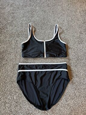 Old Navy Black Two-Piece Swim Set with White Trim